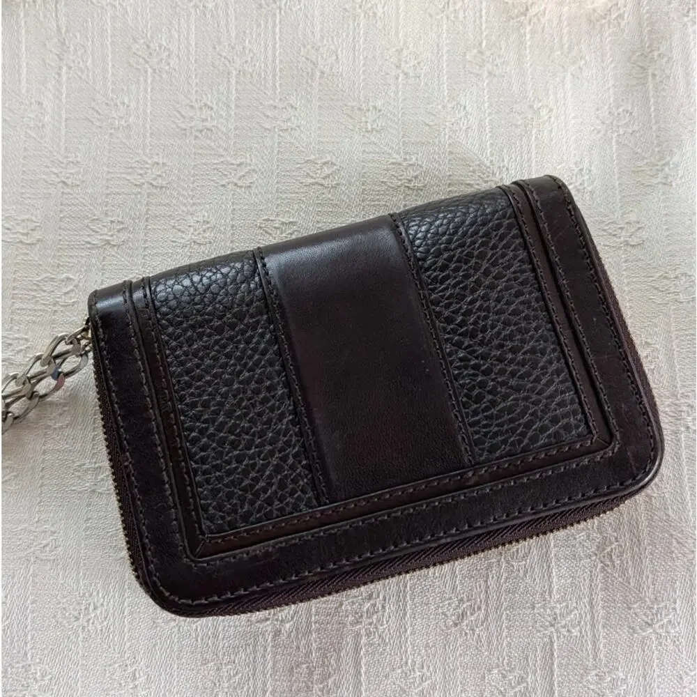 Burberry Vintage Leather Wallet with Chain Black Plaque Logo Bifold Rare